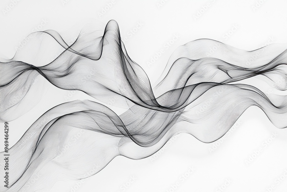 Poster elegant flowing black smoke, creating a soft and artistic wave pattern on a minimalistic background.