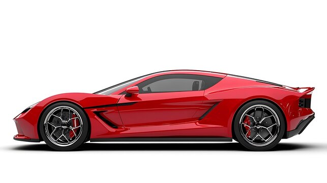 A red sports car in side view, isolated for a clean and bold display.