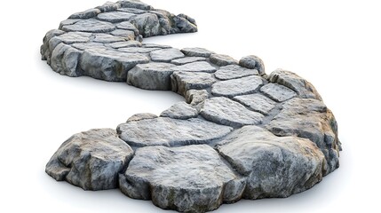 Majestic 3D Render of Winding Mountain Path with Gray Stone Texture on White Background