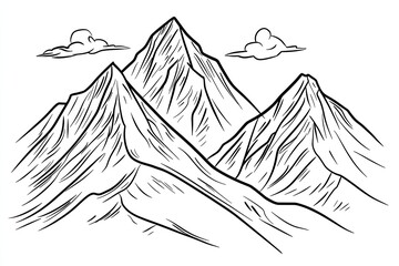 Fototapeta premium Stunning mountain landscape illustration featuring majestic peaks and clouds in a minimalistic black and white style.