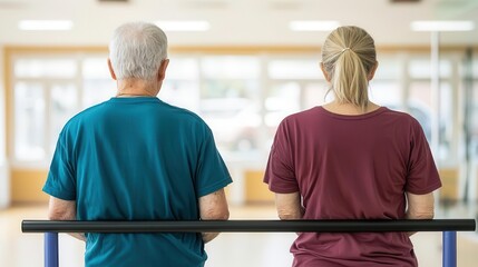 Elderly couple attending a balance training class for fall prevention, wellness program, senior balance training, safety and wellness
