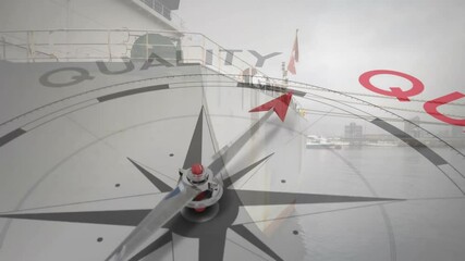 Animation of compass with quality text over shipyard - Powered by Adobe