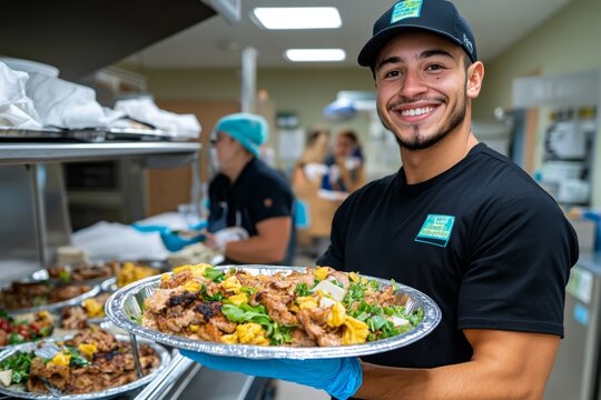 A volunteer delivering warm meals to patients, bringing nourishment and kindness to those in need