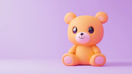 Adorable Orange Cartoon Bear on Light Purple Background - 3D Blender Rendering with Soft Features and Simple Details