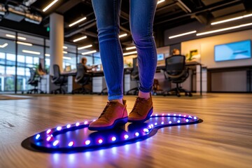 Fototapeta premium An interactive light installation in a tech office, where touch-sensitive lights respond to movement, encouraging collaboration and creativity