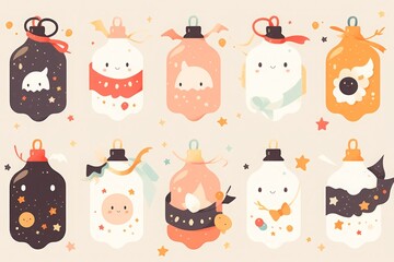 Fototapeta premium A whimsical collection of cute bottles with various adorable characters and designs.