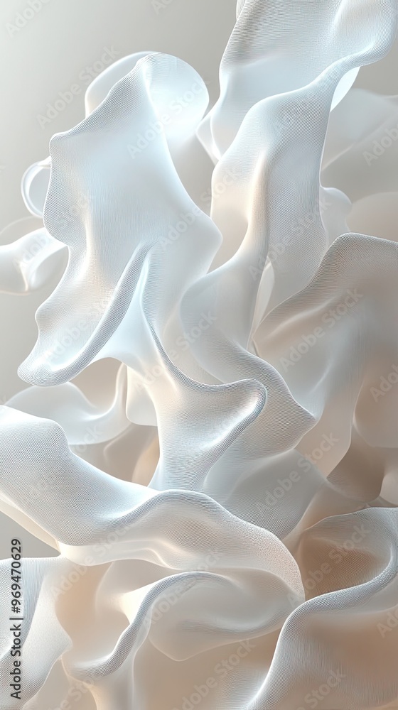 Wall mural white background with delicate, translucent shapes in soft tones