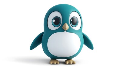 Adorable Teal Cartoon Penguin Sliding in 3D Blender Style on White Background