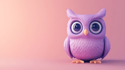 Fototapeta premium Whimsical 3D Cartoon Owl on Pink Background - Cheerful and Endearing Purple Owl with Big Eyes in Blender Rendering