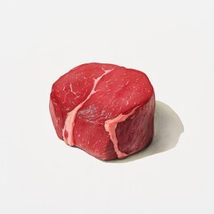 Fototapeta premium Raw Beef Tenderloin, watercolor painting, rich red hue, glossy surface, white background, elegant display, subtle shadowing, soft light accents, natural look, fresh appeal