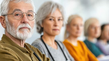 Senior group attending a public health seminar on chronic disease management, elderly chronic disease care, community education