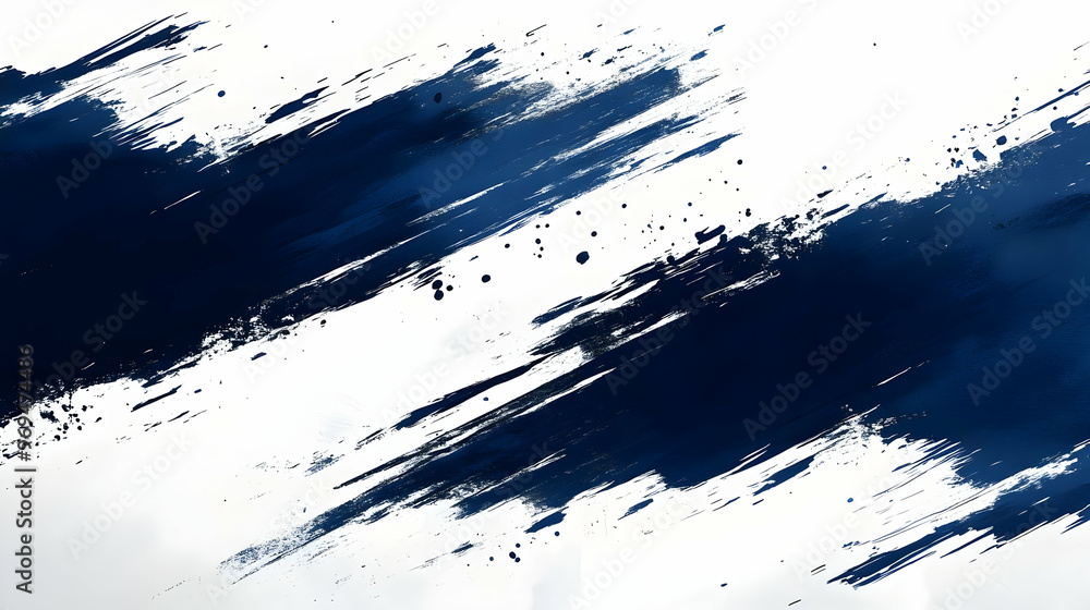 Poster abstract blue and white brush strokes creating a dynamic visual texture.