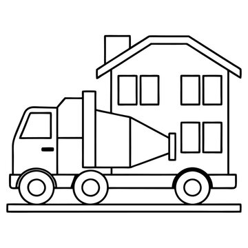 recommend clip art: mixer truck with building outline coloring book page line art drawing