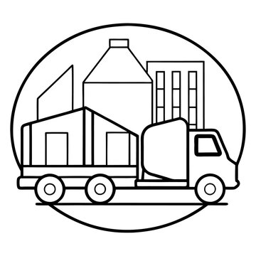 recommend clip art: mixer truck with building outline coloring book page line art drawing