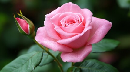 Fototapeta premium Pink rose in full bloom surrounded by