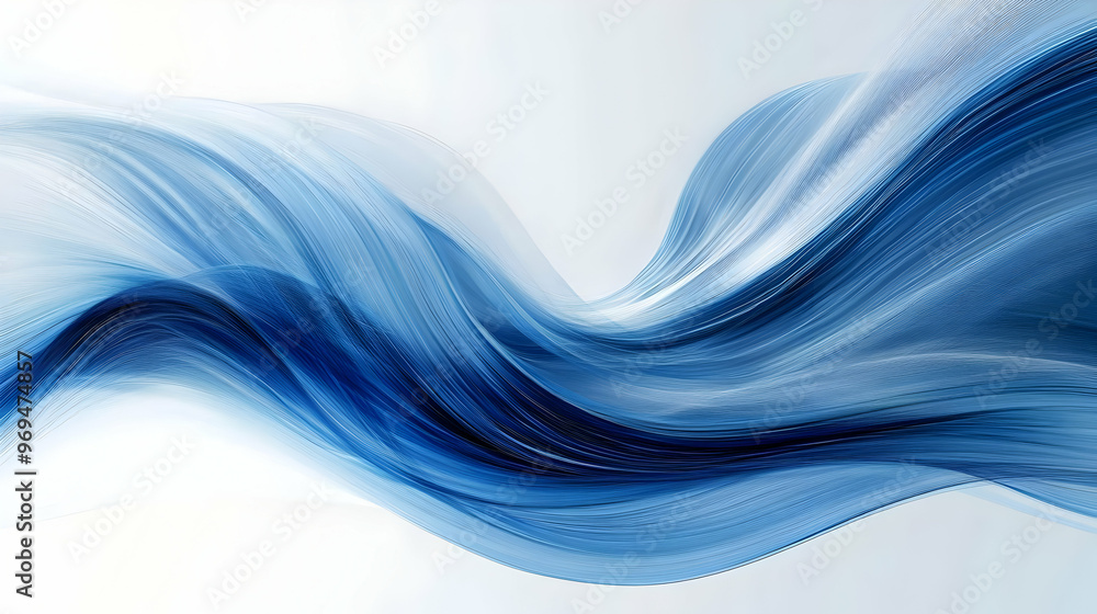 Poster abstract blue wave design with smooth flowing lines on a light background.