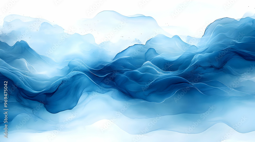 Poster abstract blue waves creating a serene and fluid visual effect.