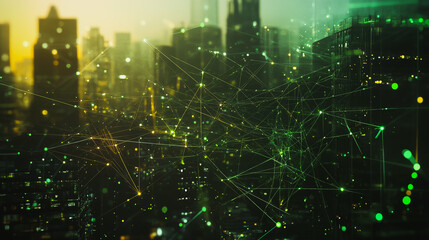 Obraz premium Smart digital city with connection cyber security network reciprocity over the cityscape . future smart wireless digital city and social media networking systems that connects people within the city