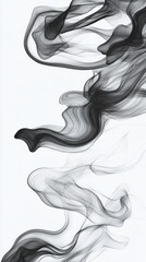 Fototapeta premium Abstract black smoke swirling gracefully on a white background, creating a mesmerizing and dynamic visual flow.