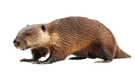 A detailed image of beaver showcasing its thick fur and distinctive features. This animal is often found near water bodies, known for its dam building skills and playful nature. 
