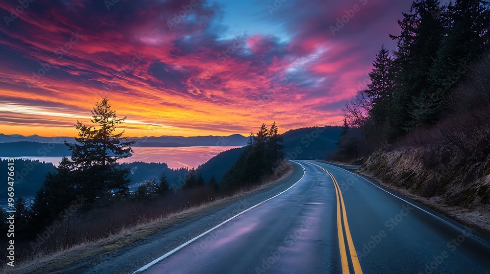 Wall mural Winding Road Through a Dramatic Sunset