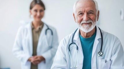 Fototapeta premium Senior man receiving a wellness checkup in a health clinic, public health program, elderly wellness checkup, preventive care
