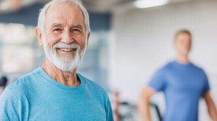 Senior man receiving personalized fitness guidance as part of a wellness program, elderly personal training, fitness and wellness