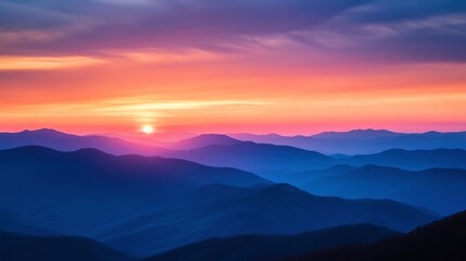 Fototapeta premium A breathtaking sky at dawn, with the first light of the sun peeking over the mountains, illuminating the horizon.