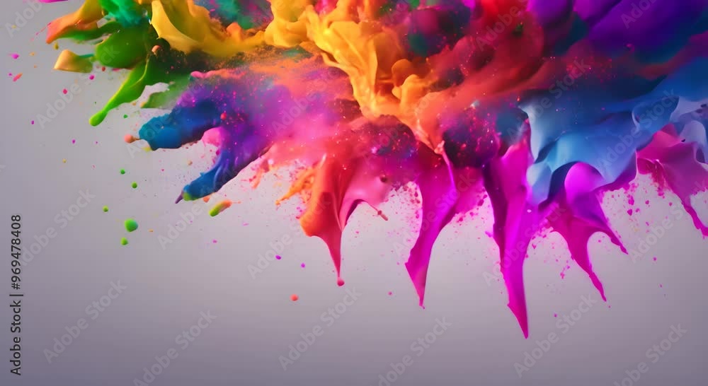 Poster explosion of bright colorful paint on black background burst of multicolored powder abstract pattern