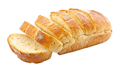 Freshly baked bread loaf with sliced pieces showcasing its soft texture and golden crust, perfect for sandwiches or toasting. 
