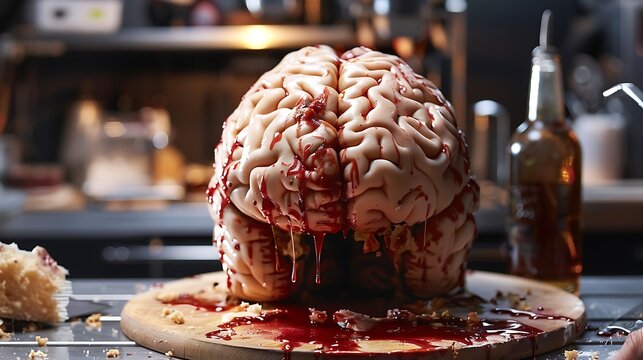 Making a cake in the shape of a brain with a spooky kitchen a zombie chef