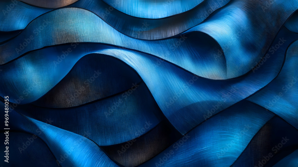 Poster abstract waves in shades of blue, creating a fluid and dynamic texture.