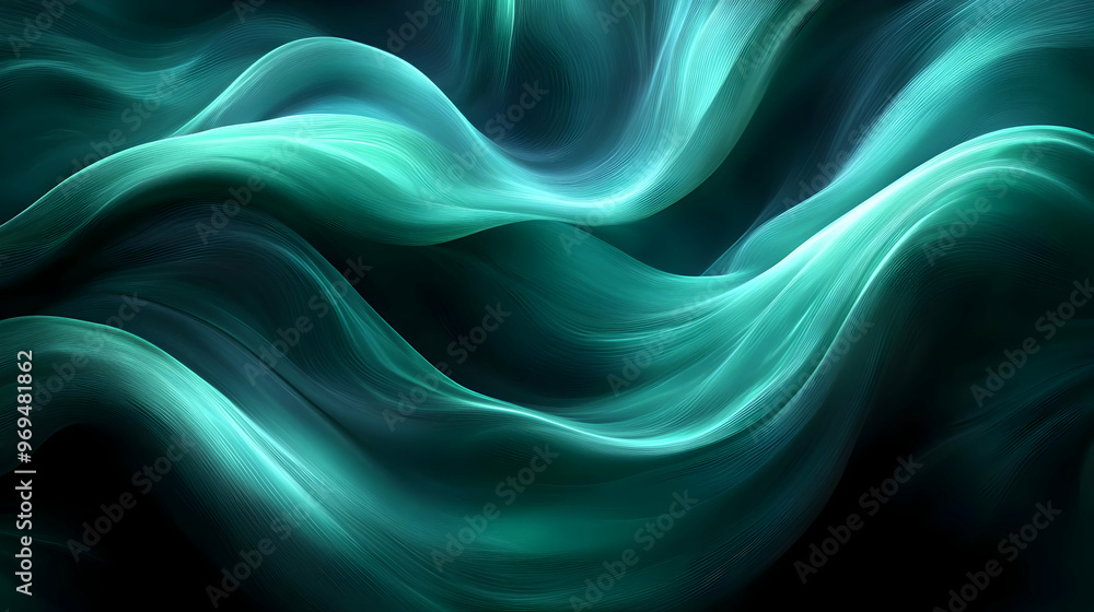 Poster abstract waves of teal and black create a fluid, ethereal visual effect.