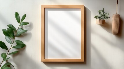 Minimalist wall decor featuring a blank wooden frame, ideal for showcasing art or photography in modern interiors.