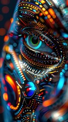 Fototapeta premium A Close-up Shot of a Futuristic human faces with technological elements and vibrant hues