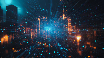Obraz premium Smart digital city with connection cyber security network reciprocity over the cityscape . future smart wireless digital city and social media networking systems that connects people within the city