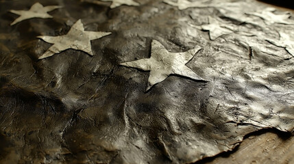Close-up of a textured flag with silver stars.