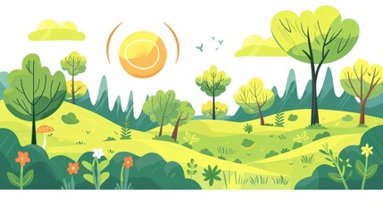 Naklejka premium A Cute cartoon-style environmental impact managed by AI and automation, highlighting ESG principles, set in a lush, vibrant landscape with colorful elements