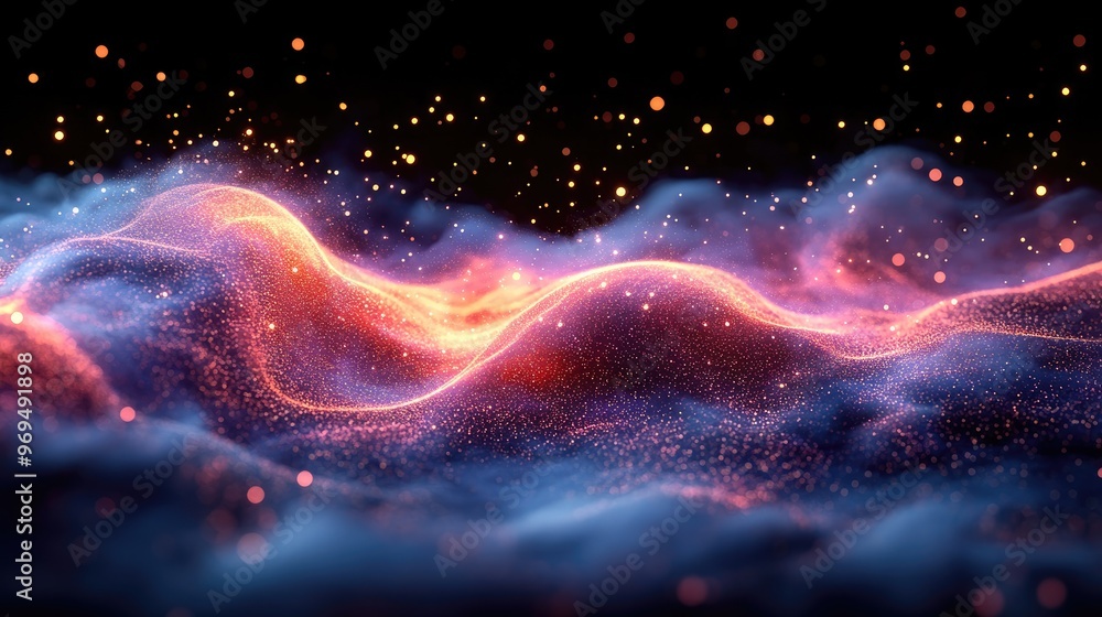 Poster Abstract waves of light and particles creating a dynamic visual effect.