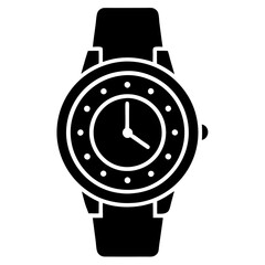 Wristwatch vector illustration, watch vector silhouette icon on white