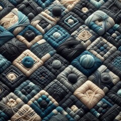 














Texture en forme car&eacute;e avec des fils en cotton bleu et blanche.