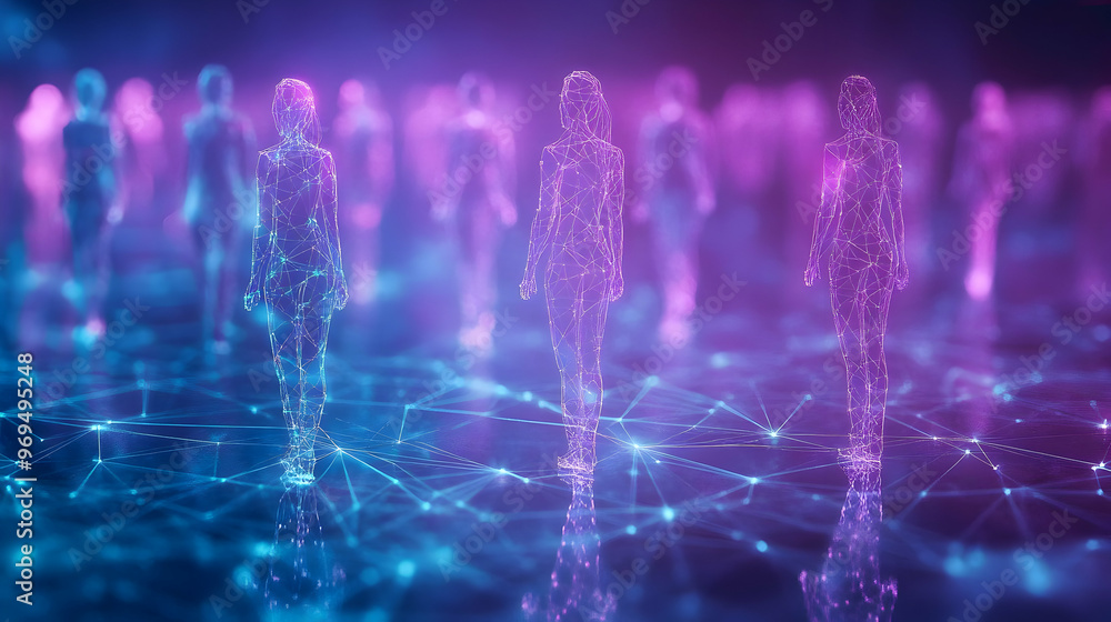Poster digital representation of human figures in a networked environment.