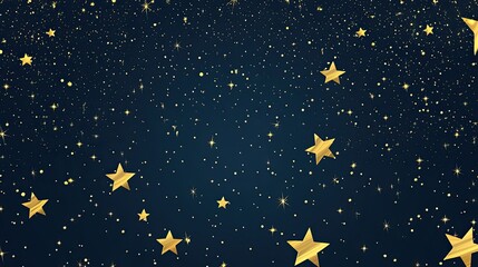 Fototapeta premium A seamless background of golden stars and sparkles on a dark navy sky, ideal for festive or celebratory designs.