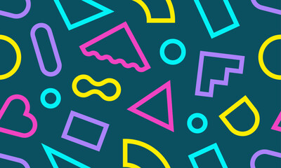 80s repeating patterns in Memphis style. Pop wallpaper with outline shapes. Abstract vector background for cards, posters, covers, banners or branding.