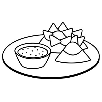 recommend clip art: nachos with salsa outline coloring book page line art drawing