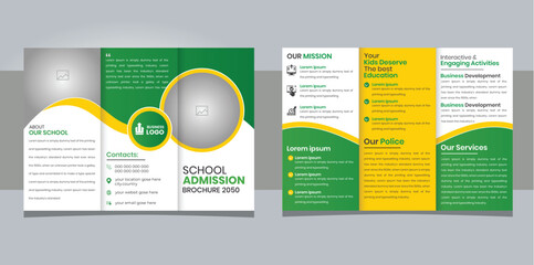 School admission tri-fold brochure template. Kids back to school education brochure cover layout