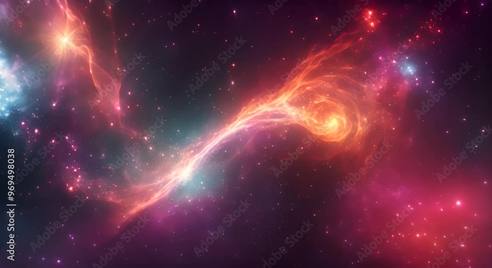 Poster loop animation of space nebula towards light loop animation glowing galaxies and stars passing foota