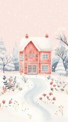 Fototapeta premium Snowy christmas home architecture building outdoors.
