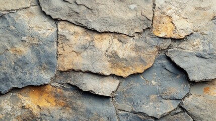 Fototapeta premium A close-up view of a weathered stone wall with irregular shapes and textures.