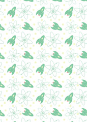 A playful pattern featuring rockets and atomic symbols, ideal for science-themed designs.